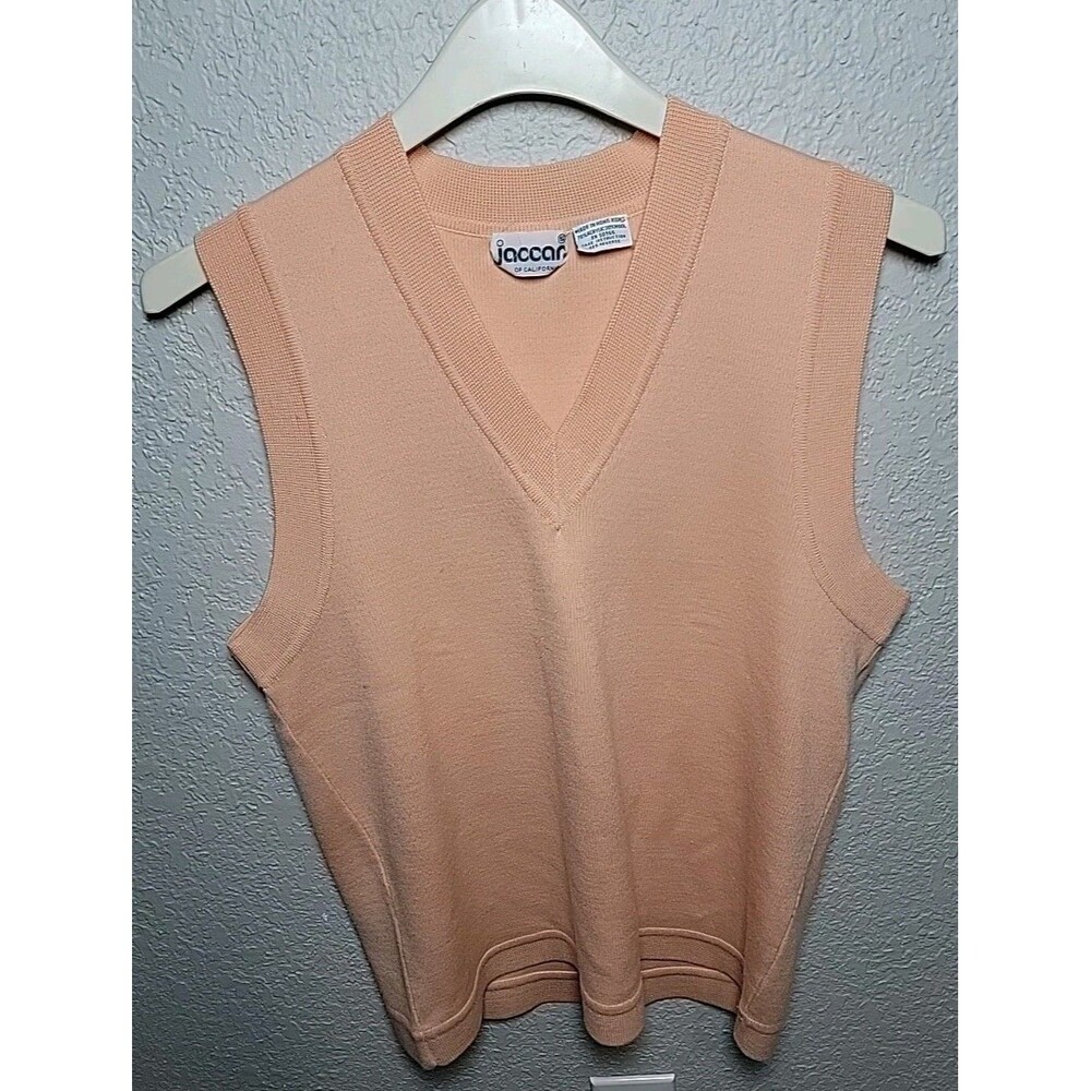 Vintage Jaccar Of California Sweater Vest Women’s Small Peach Wool Acrylic V Nec